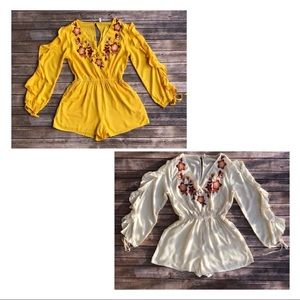 Bundle of 2 Floral Embroidery Ruffle Sleeve Rompers